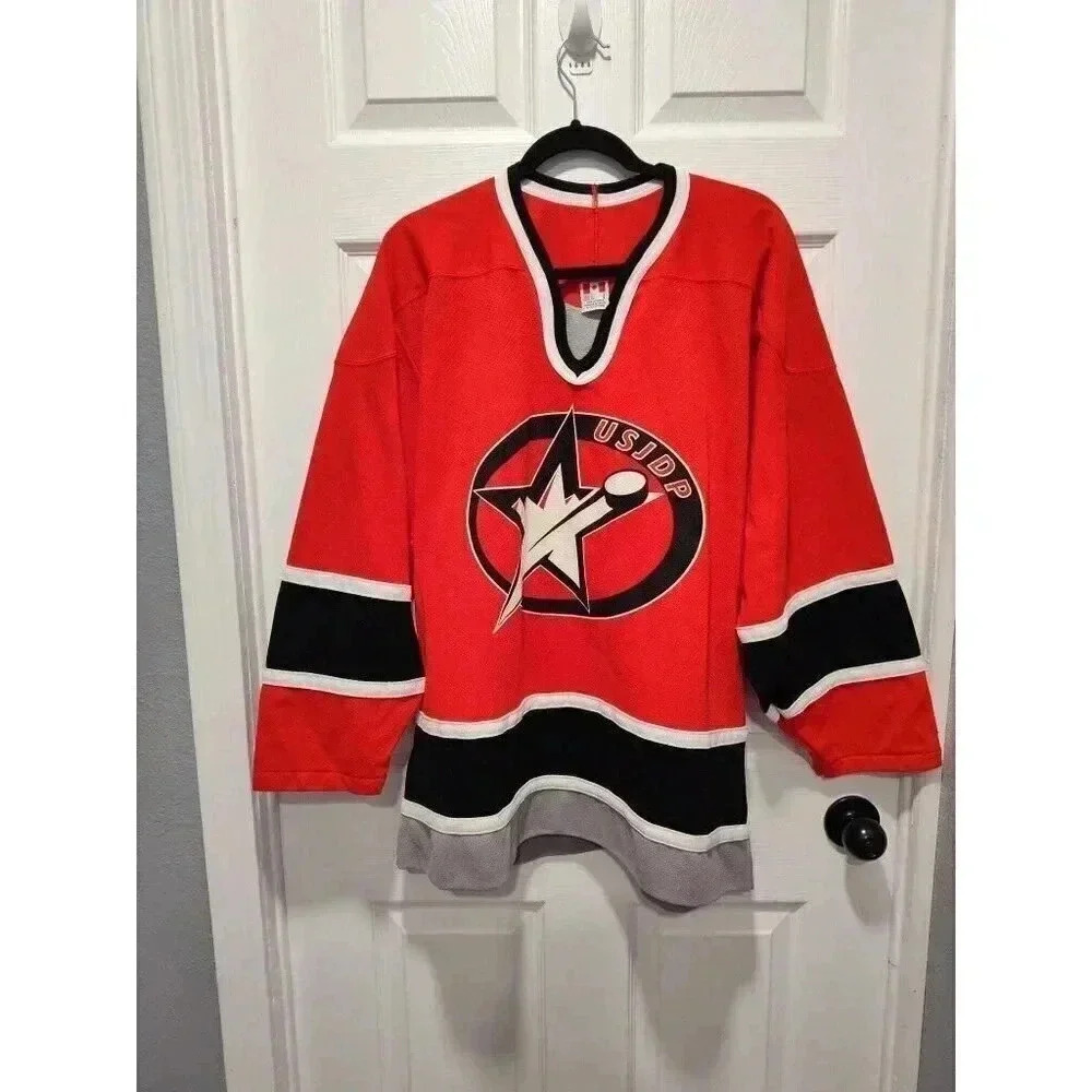CCM made in canada‎ USJDP HOCKEY Jersey RED BLACK Size ADULT LARGE